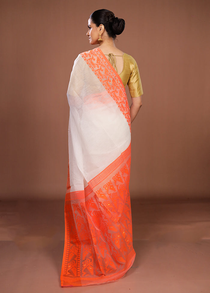 White Jamdani Cotton Saree Without Blouse Piece