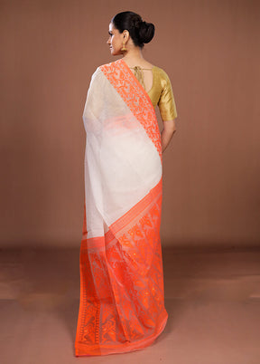 White Jamdani Cotton Saree Without Blouse Piece