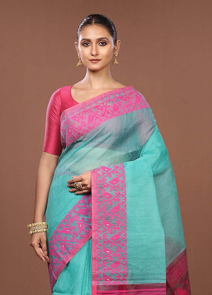Green Jamdani Cotton Saree Without Blouse Piece