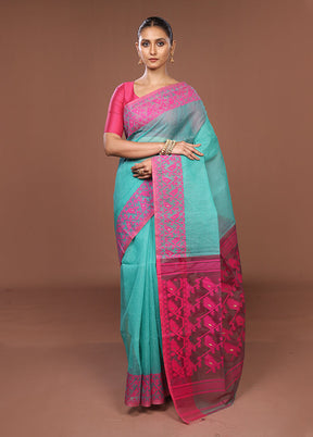 Green Jamdani Cotton Saree Without Blouse Piece