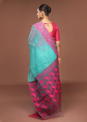 Green Jamdani Cotton Saree Without Blouse Piece