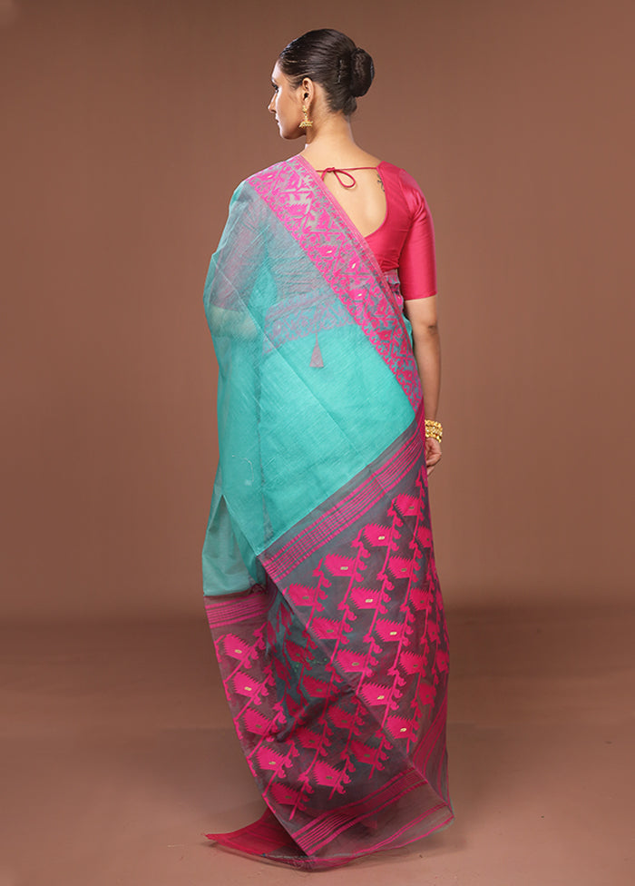 Green Jamdani Cotton Saree Without Blouse Piece