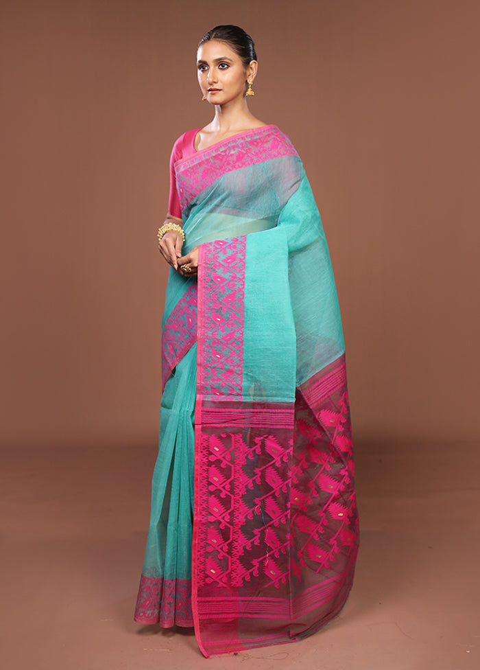 Green Jamdani Cotton Saree Without Blouse Piece