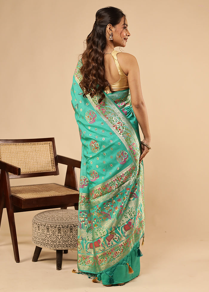 Green Dupion Silk Saree With Blouse Piece