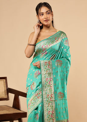 Green Dupion Silk Saree With Blouse Piece