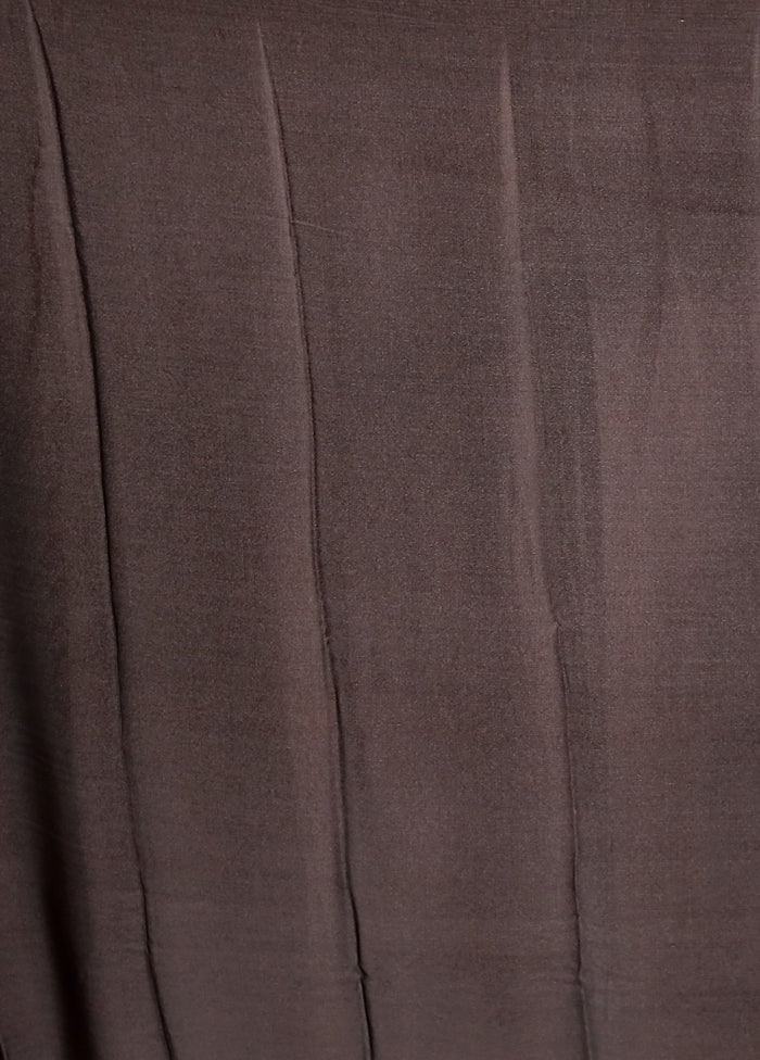 Brown Printed Silk Saree Without Blouse Piece