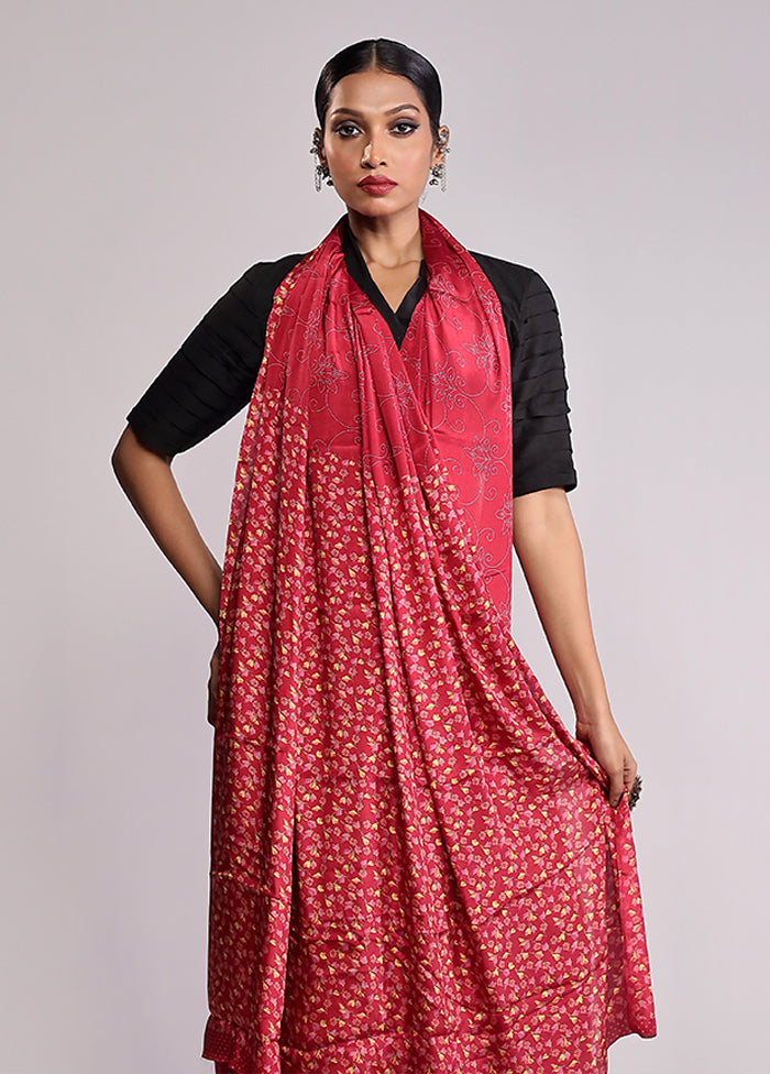 Red Printed Silk Saree Without Blouse Piece