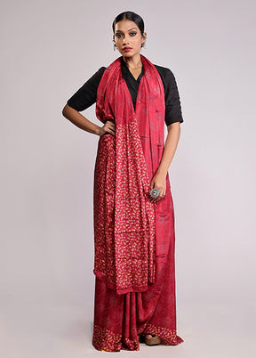 Red Printed Silk Saree Without Blouse Piece