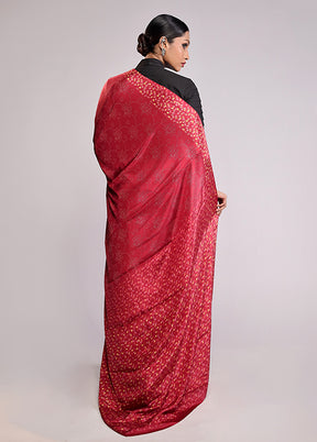 Red Printed Silk Saree Without Blouse Piece
