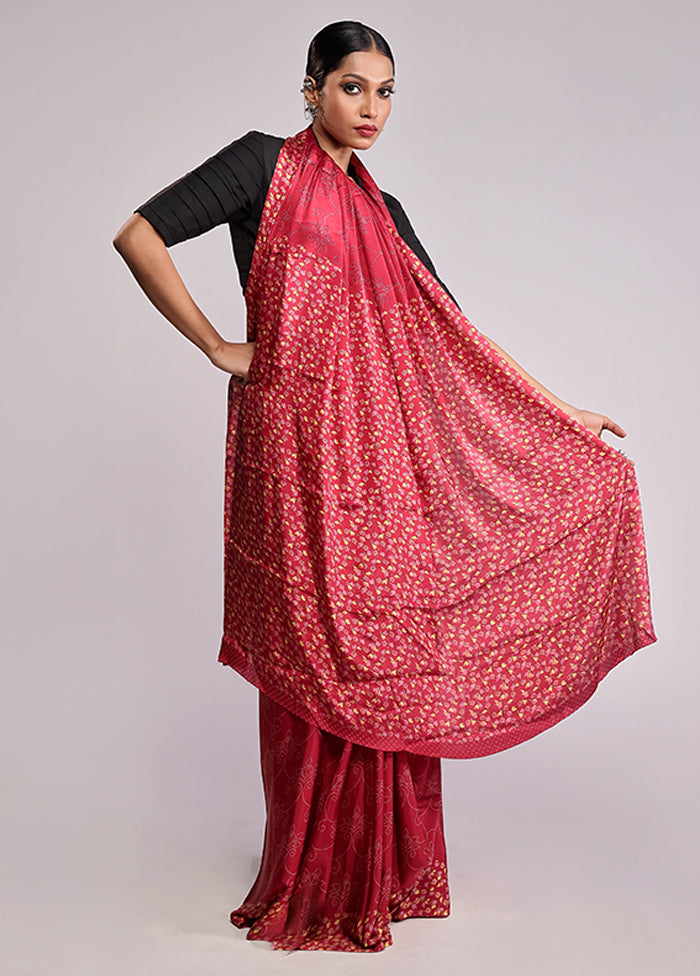 Red Printed Silk Saree With Blouse Piece