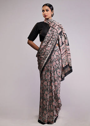 Black Printed Silk Saree Without Blouse Piece