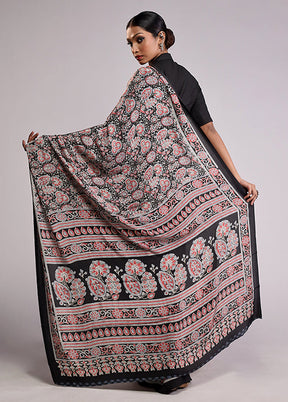 Black Printed Silk Saree Without Blouse Piece
