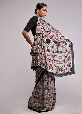 Black Printed Silk Saree Without Blouse Piece