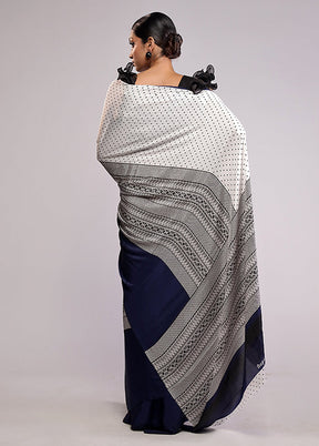 White Printed Silk Saree With Blouse Piece