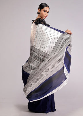 White Printed Silk Saree With Blouse Piece