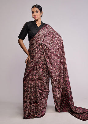 Maroon Printed Silk Saree With Blouse Piece