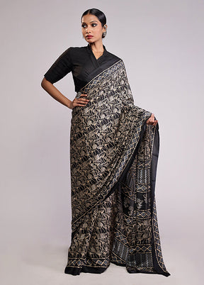 Black Printed Silk Saree Without Blouse Piece