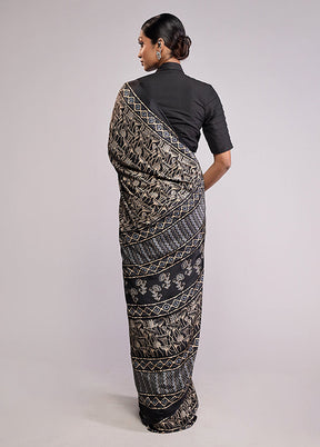 Black Printed Silk Saree Without Blouse Piece
