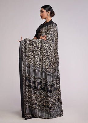 Black Printed Silk Saree Without Blouse Piece