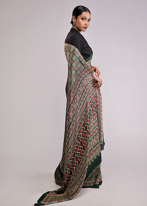 Green Printed Silk Saree With Blouse Piece