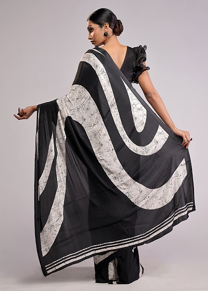 Black Printed Silk Saree Without Blouse Piece