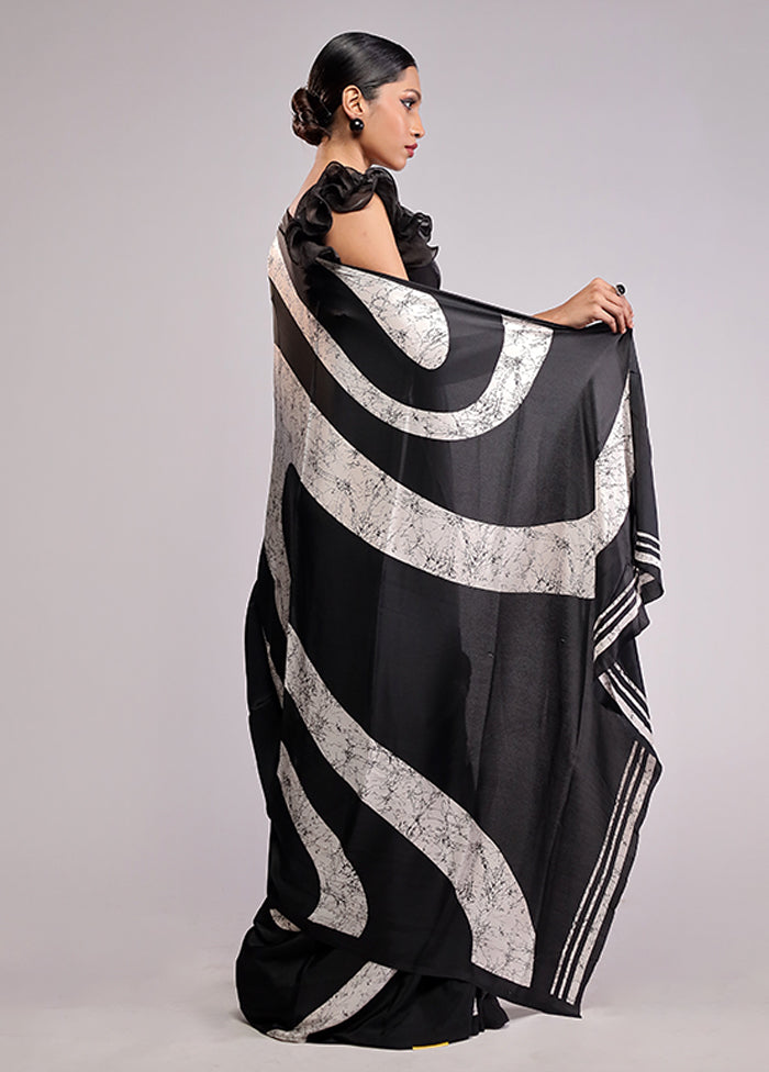 Black Printed Silk Saree Without Blouse Piece
