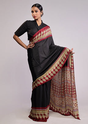 Black Printed Silk Saree Without Blouse Piece
