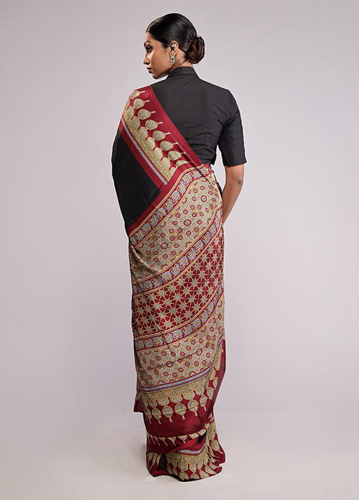 Black Printed Silk Saree Without Blouse Piece