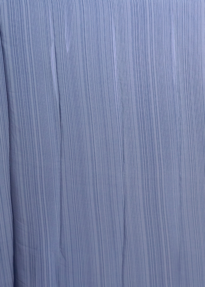 Blue Printed Silk Saree With Blouse Piece