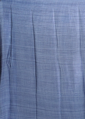 Blue Printed Silk Saree With Blouse Piece