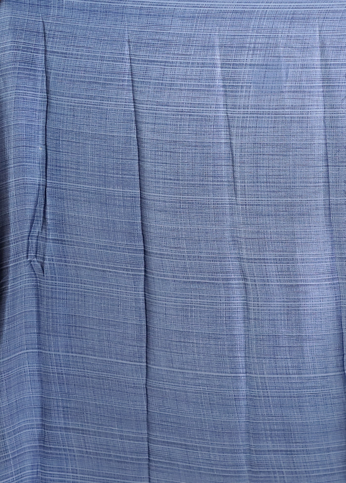 Blue Printed Silk Saree With Blouse Piece