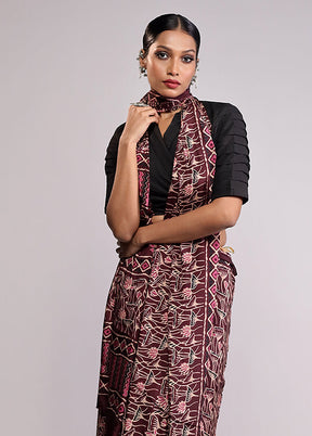 Maroon Printed Silk Saree With Blouse Piece