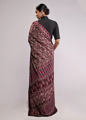 Maroon Printed Silk Saree With Blouse Piece