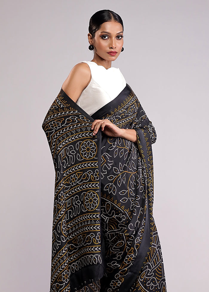 Black Printed Silk Saree Without Blouse Piece