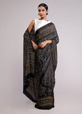 Black Printed Silk Saree Without Blouse Piece