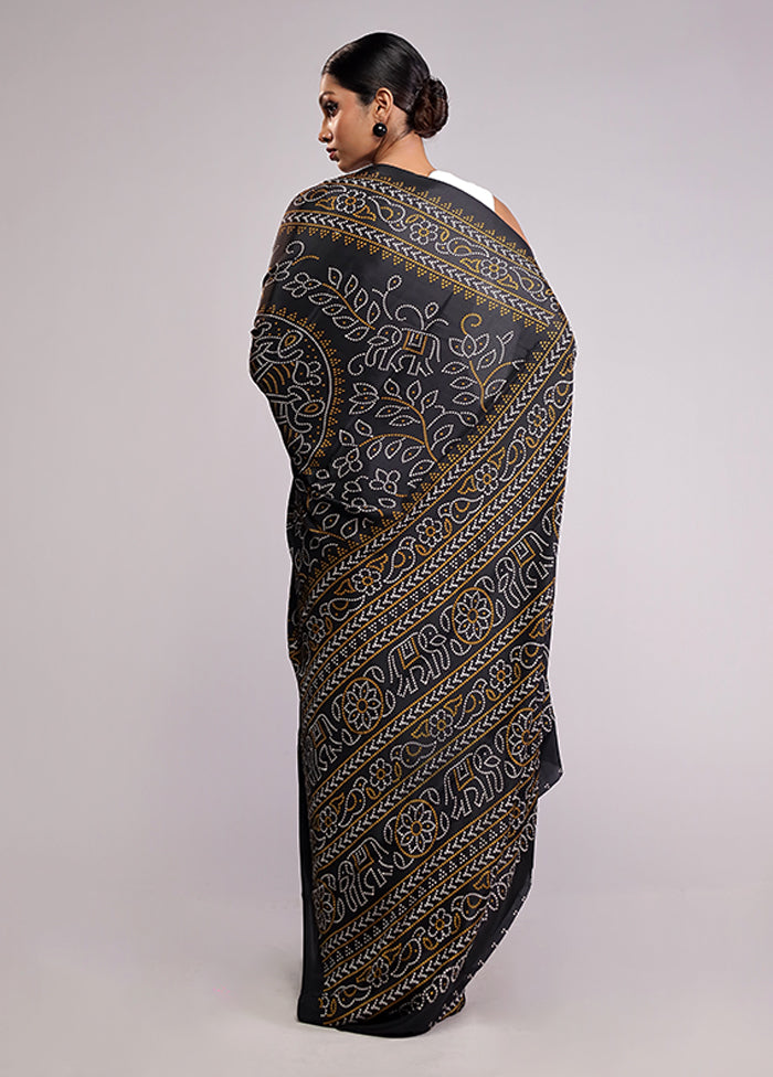 Black Printed Silk Saree Without Blouse Piece