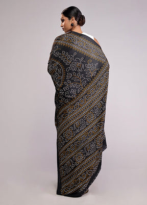 Black Printed Silk Saree Without Blouse Piece