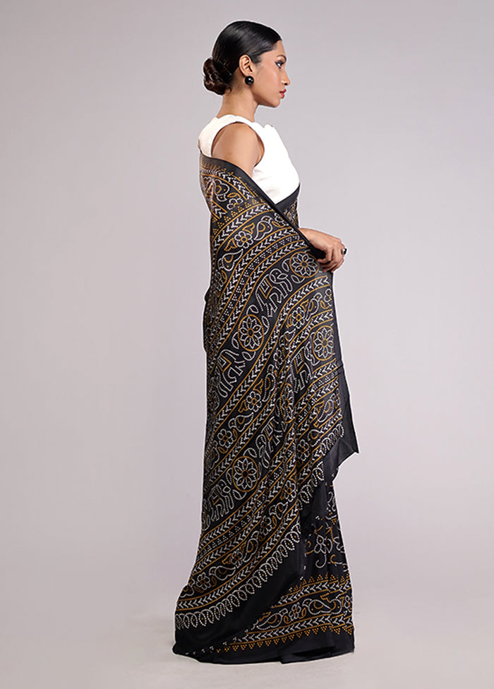 Black Printed Silk Saree Without Blouse Piece