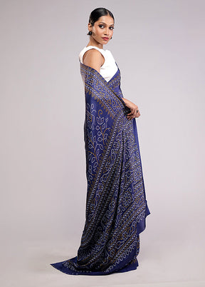 Blue Printed Silk Saree With Blouse Piece
