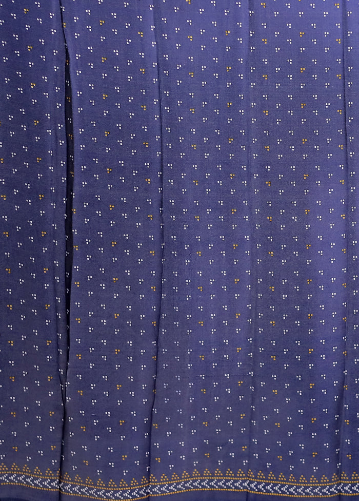 Blue Printed Silk Saree With Blouse Piece