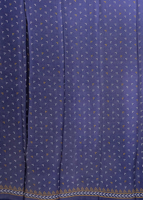 Blue Printed Silk Saree With Blouse Piece