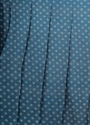 Blue Printed Silk Saree With Blouse Piece
