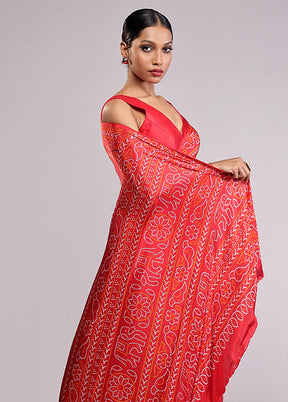 Red Printed Silk Saree With Blouse Piece