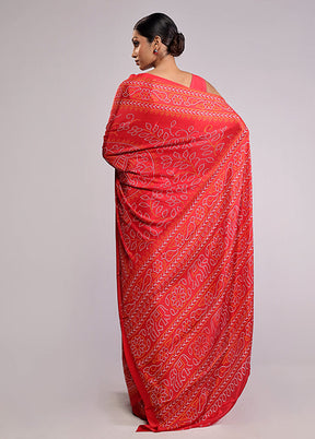 Red Printed Silk Saree With Blouse Piece