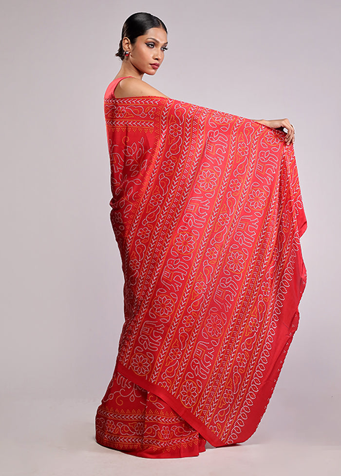 Red Printed Silk Saree With Blouse Piece