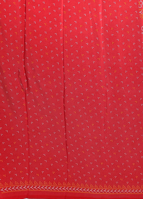 Red Printed Silk Saree With Blouse Piece