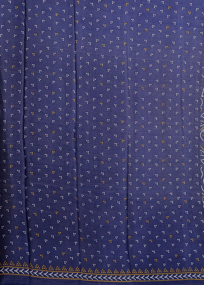 Blue Printed Silk Saree With Blouse Piece