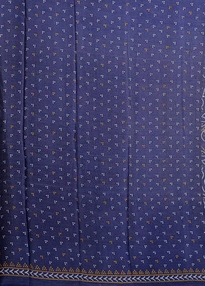 Blue Printed Silk Saree With Blouse Piece