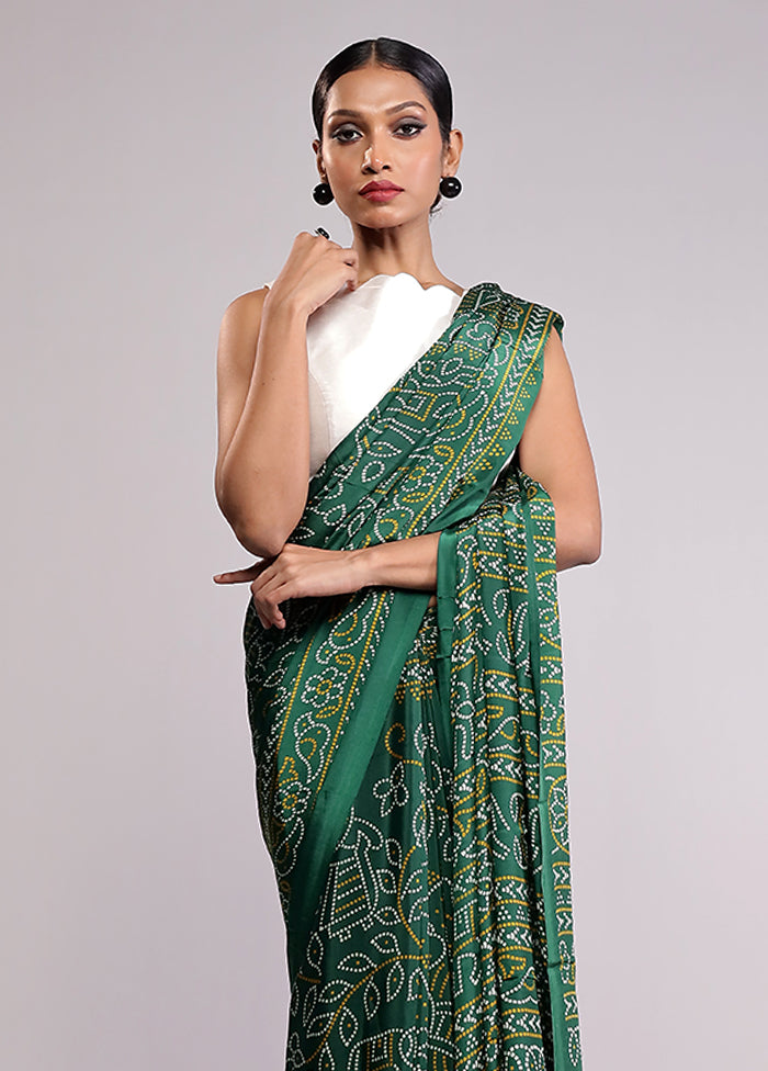 Green Printed Silk Saree With Blouse Piece