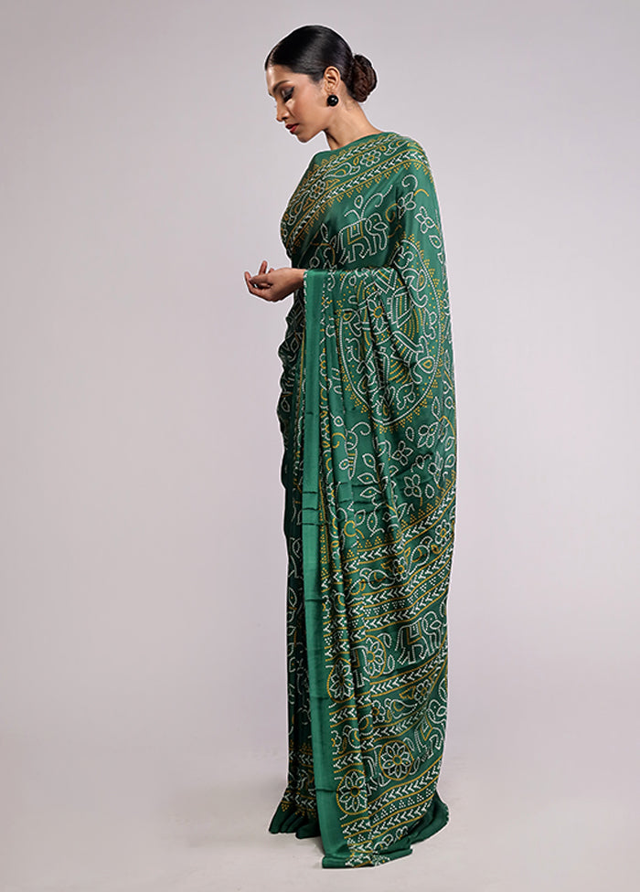 Green Printed Silk Saree With Blouse Piece